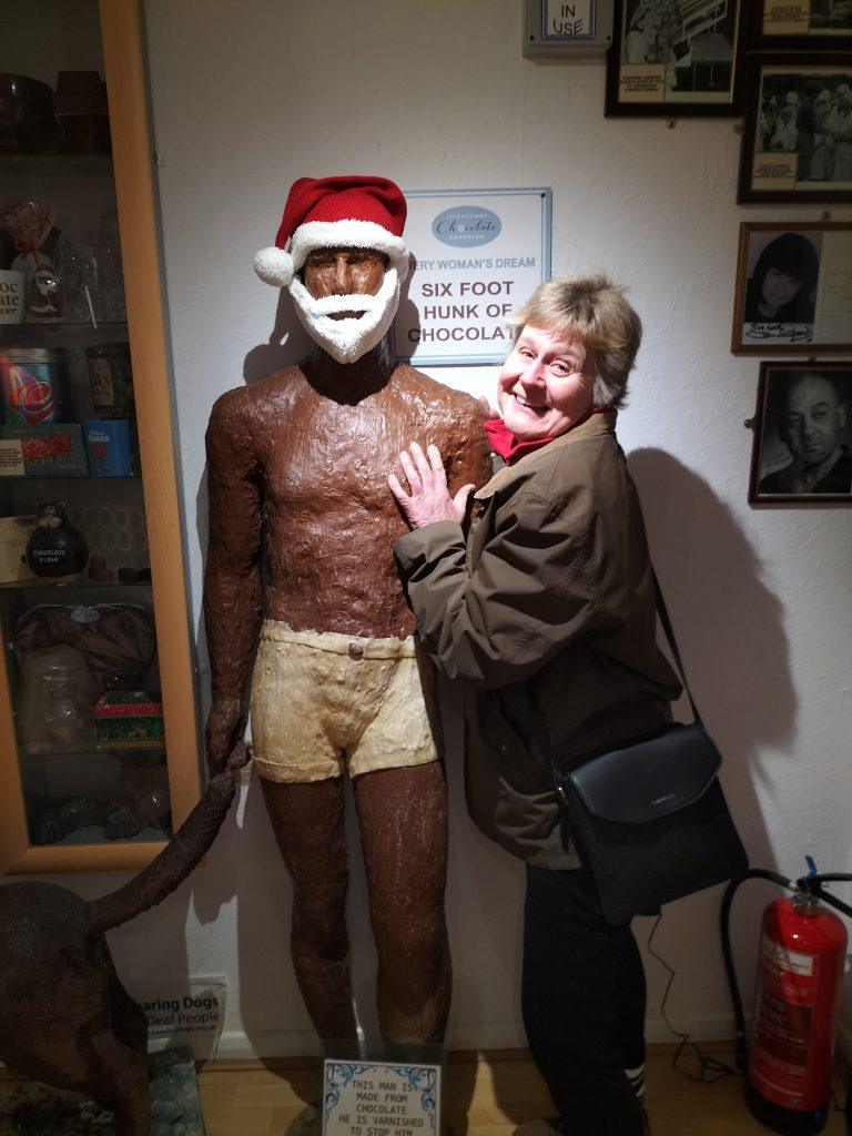 6 foot chocolate man at Ilfracombe Chocolate Emporium